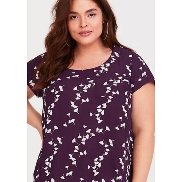 Womens Torrid Button Back Short Sleve Dandelion Blouse Top Purple White Sz Lg 0 - Picture 1 of 5